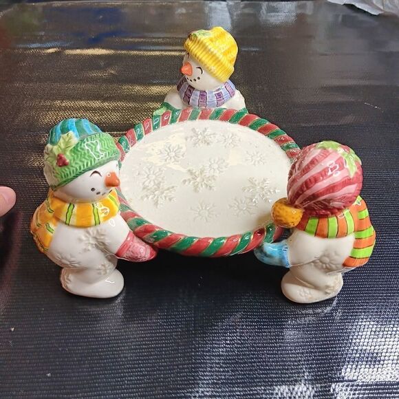 Fitz & Floyd Christmas Frosty Folks Snowman Pillar Candle Holder Collectible - Picture 4 of 16